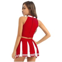 Cheerleader Cosplay Uniform Sleeveless Crop Top with Mini Skirt Costumes - Red