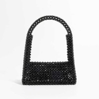 Metallic Beaded Small Flap Shoulder Bags - Black