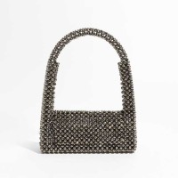 Metallic Beaded Small Flap Shoulder Bags - Silver