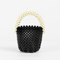 Multicolor Beaded Cross Body Bucket Hand Bags - Black