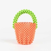 Multicolor Beaded Cross Body Bucket Hand Bags - Orange