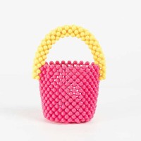 Multicolor Beaded Cross Body Bucket Hand Bags - Pink