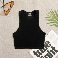 Elastic Solid Color Casual Street Style Elastic Basic Crop Tops - Black