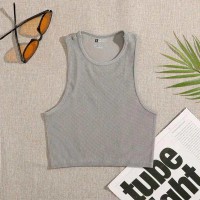 Elastic Solid Color Casual Street Style Elastic Basic Crop Tops - Gray