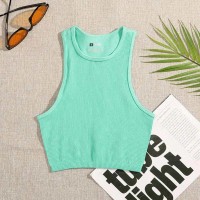 Elastic Solid Color Casual Street Style Elastic Basic Crop Tops - Green