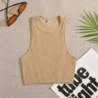Elastic Solid Color Casual Street Style Elastic Basic Crop Tops - Khaki