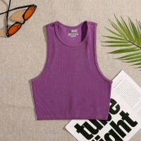 Elastic Solid Color Casual Street Style Elastic Basic Crop Tops - Purple