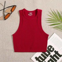 Elastic Solid Color Casual Street Style Elastic Basic Crop Tops - Red