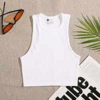 Elastic Solid Color Casual Street Style Elastic Basic Crop Tops - White
