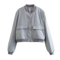 Long Sleeve Big Pockets Elegant Streetwear Spring Autumn Coats Jackets - Gray