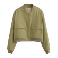 Long Sleeve Big Pockets Elegant Streetwear Spring Autumn Coats Jackets - Olive Green