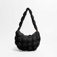 Lightweight Bubble Pillow Shoulder Zipper Bag - Black