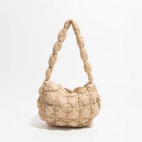 Lightweight Bubble Pillow Shoulder Zipper Bag - Khaki