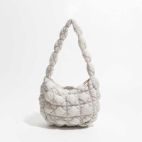 Lightweight Bubble Pillow Shoulder Zipper Bag - Off White