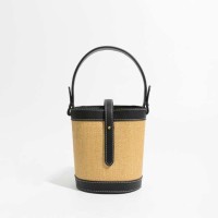 Straw Bucket Crossbody Beach Tote Bag - Yellow Black