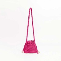 Cotton Rope Knitted Crossbody Small Purse Bag - Hot Pink