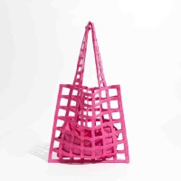 Hollow Mesh Knitted Purse Summer Shoulder Beach Bag - Hot Pink