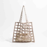 Hollow Mesh Knitted Purse Summer Shoulder Beach Bag - Beige