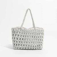 Hollow Out 2 Pcs Fish Net Beach Handbag Bags - White
