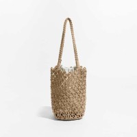 Casual Hollow Out 2 Pcs Set Purse Women Handwoven Shoulder Bucket Bags - Khaki
