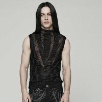 Asymmetric Sharp Teeth Mesh Vest Gothic Punk Cool High Collar Simple Black Tank Tees Summer Tops