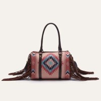 Multi-functional Designer Native American Pattern Print Tassels Handbag - Khaki Polyester