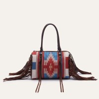 Multi-functional Designer Native American Pattern Print Tassels Handbag - Orange Polyester