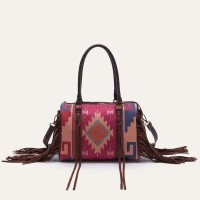 Multi-functional Designer Native American Pattern Print Tassels Handbag - Red Polyester