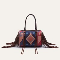 Multi-functional Designer Native American Pattern Print Tassels Handbag - Royal Blue Polyester