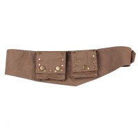 Rivet Buttons Vintage Grunge Belt Waistband Purse - Brown Fabric