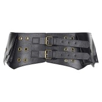 Street Style Punk Goth Rocker Rivet Decorated Buckle Straps Belt Purse Wallet - Black Faux Leather
