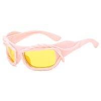 Vintage 2000s Twisted Hip Hop Trendy Streetwear Sunglasses - Pink Yellow