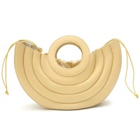 Half Round Cross body Shoulder Drawstring Liner Top-handle Tote Purses Bags - Yellow Faux Leather