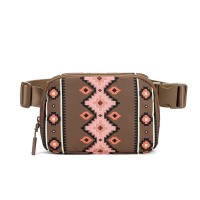 American Native Pattern Cute Large Capacity Waist  Adjustable Strap Crossbody Belt Bag - Caramel Polyester