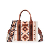 Multi-functional Designer Native American Pattern Print Tote Large Crossbody Handbag - Orange Polyester