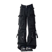 2000s American Vintage Japanaese Streetwear Denim Cargo Pants - Black Denim