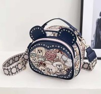 Oblique Straddle Zipper Shoulder Kawaii Bear Pattern Bag - Blue