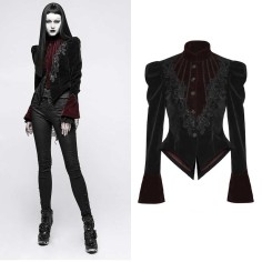 Scissor-tail Twill Velveteen Ladies Short Jacket Pattern Embroidery Decoration Splicing Carving Buttons Gothic Coats