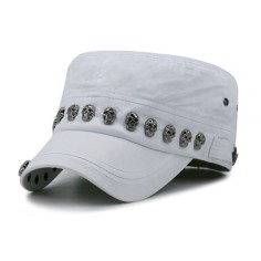 Hiphop Punk Style Skull Rivet Flat Peaked Army Hats - White