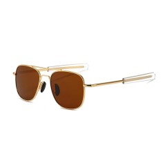 Iconic Hollywood Style Military Aviator Driver Polarized Sunglasses - Gold Brown