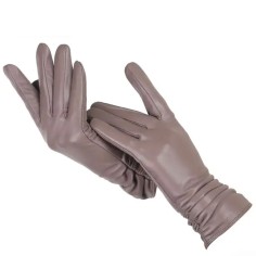 Classic Pleated Winter Leather Gloves - Auburn