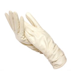 Classic Pleated Winter Leather Gloves - Beige