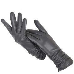 Classic Pleated Winter Leather Gloves - Dark Gray