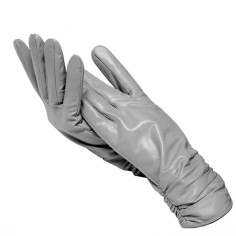 Classic Pleated Winter Leather Gloves - Gray