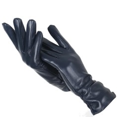 Classic Pleated Winter Leather Gloves - Navy Blue