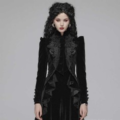 Gothic Lolita Puff Long Sleeved Black Short Coat Party Club Halloween Jacket with Exquisite Lace Decoration - Black