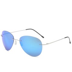 Ultralight Rimless Pilot Folding Hinge Driving Polarized Sunglasses - Silver Blue