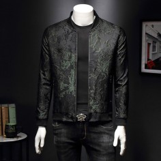 Flower Embroidery Stylish Bomber Zipper Streetstyle Slim Fit Jacket - Green
