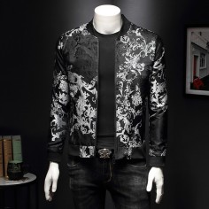 Flower Embroidery Stylish Bomber Zipper Streetstyle Slim Fit Jacket - White
