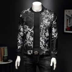 Flower Embroidery Stylish Bomber Zipper Streetstyle Slim Fit Jacket - White

